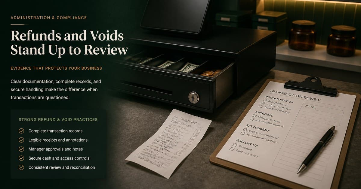 Point of sale refund evidence beside a secure cash drawer